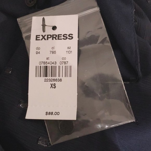 Express Clip Dot Dress Smocked Tiered Long Sleeves Mock Neck Size XS New w/Tag - Picture 9 of 11